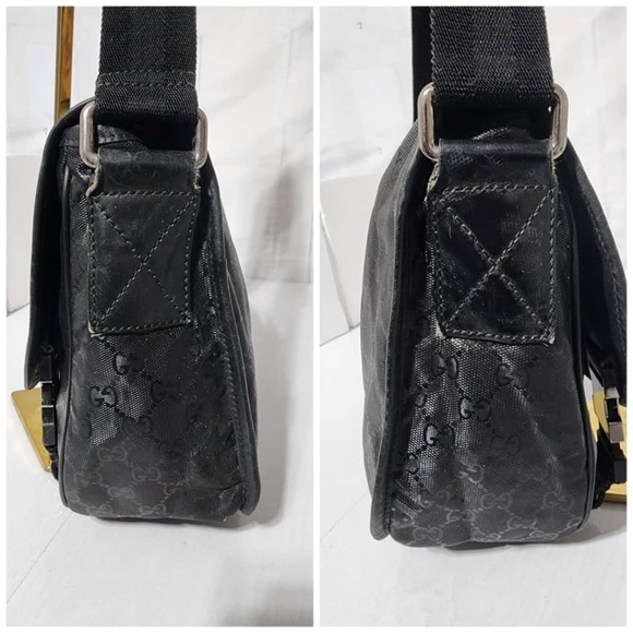 Authentic GUCCI Imprime Monogram Medium Double Buckle Flap Messenger Bag Black - Picture 10 of 16